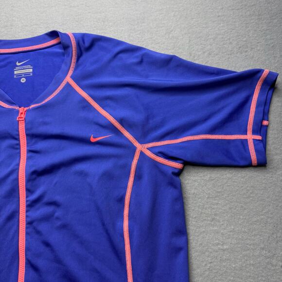 Nike Women's Hydro Rash Guard Short Sleeve Blue and Pink Full Zip - Size Medium - Picture 4 of 9
